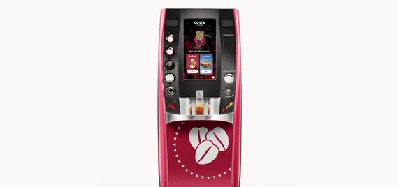 Automated coffee machine by Costa, with cups and touchscreen