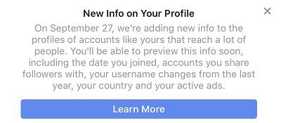 Instagram account information notification
