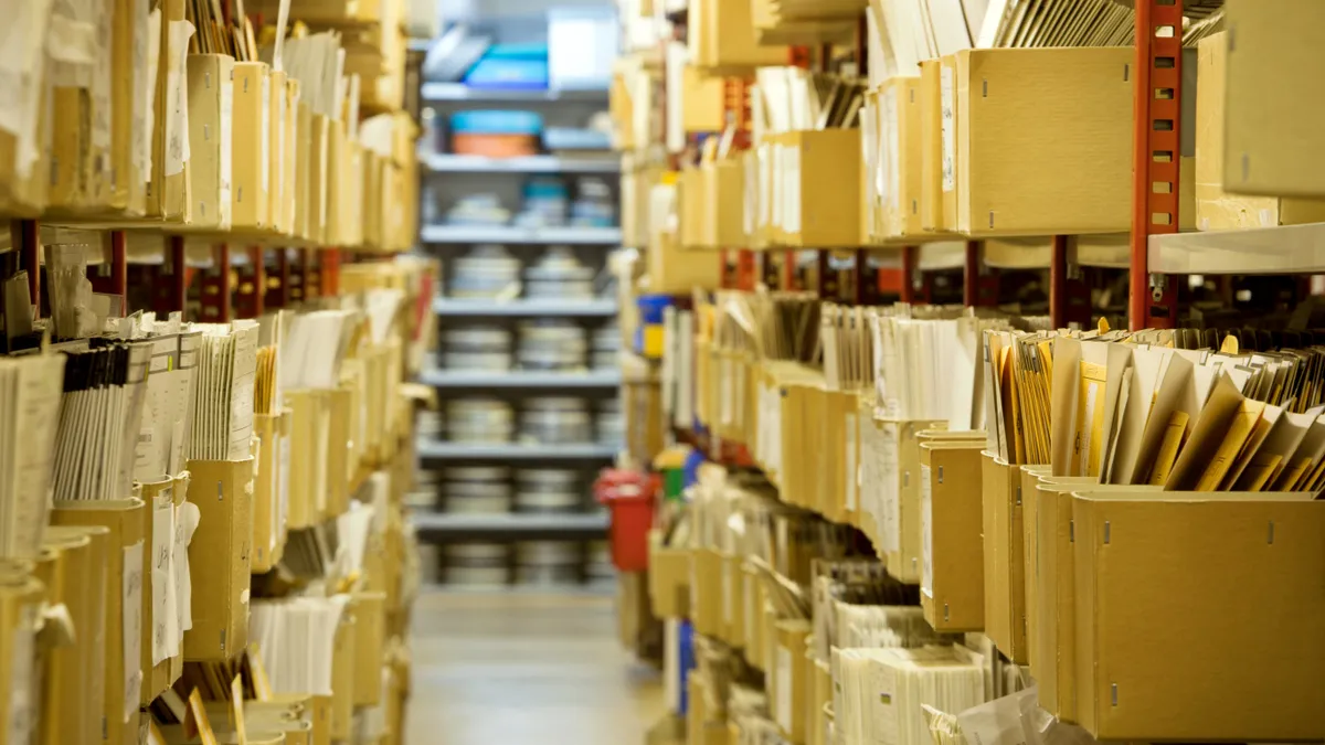 Aisle of files in an archive.