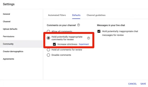 YouTube Strictness setting