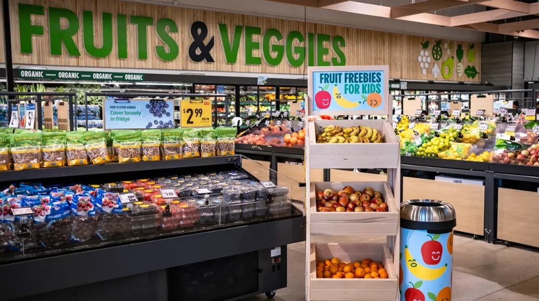 Fruits and vegetables at a grocery store