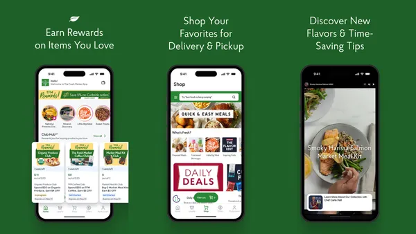 Images showing features on The Fresh Market's first native app.