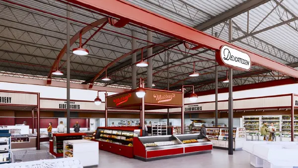 Rendering of prepared food section in a grocery store.
