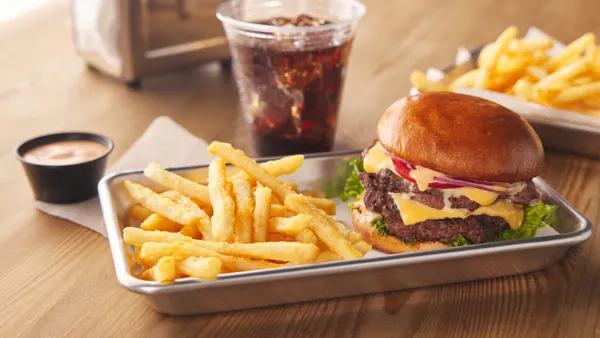 Hamburger with French fries