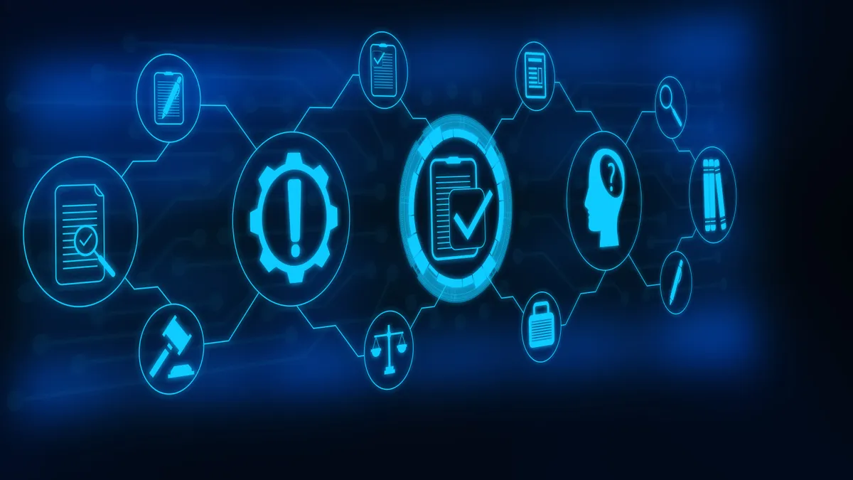 A display of legal and technology symbols