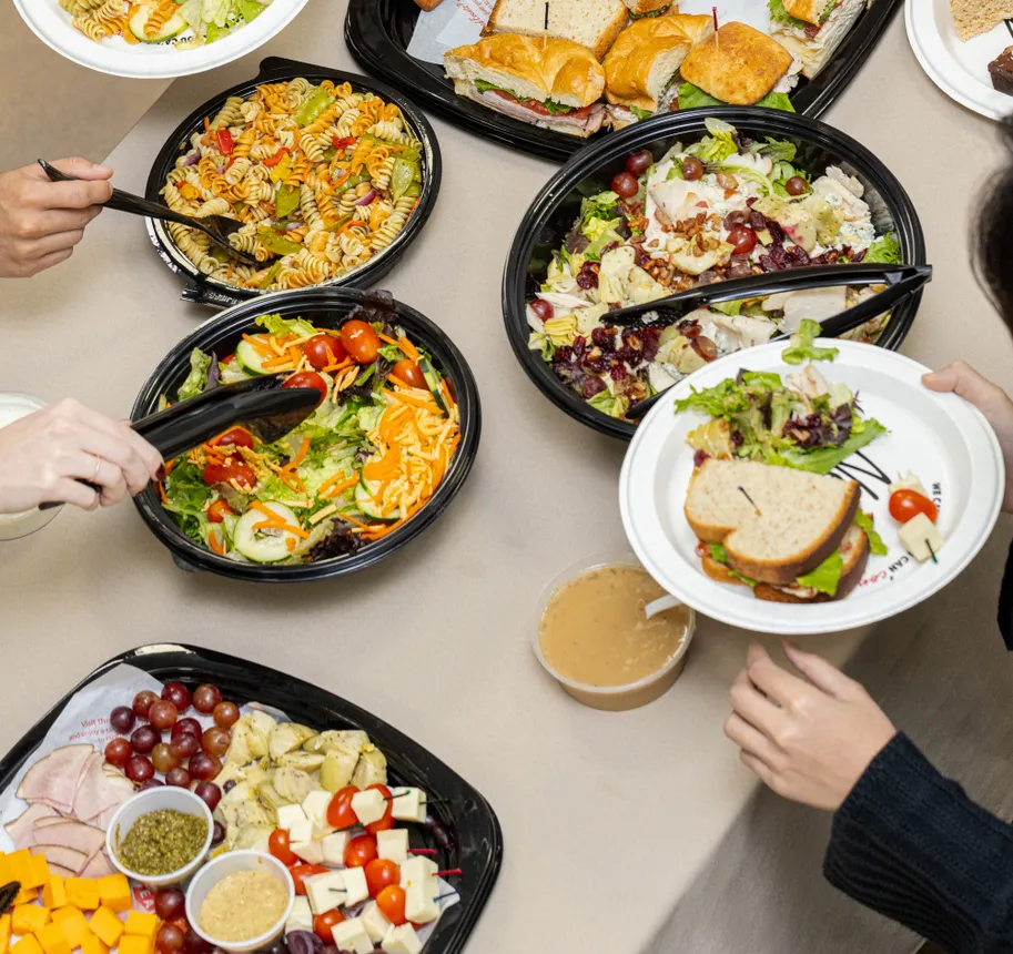 A photograph of catering offerings at Newk&#x27;s