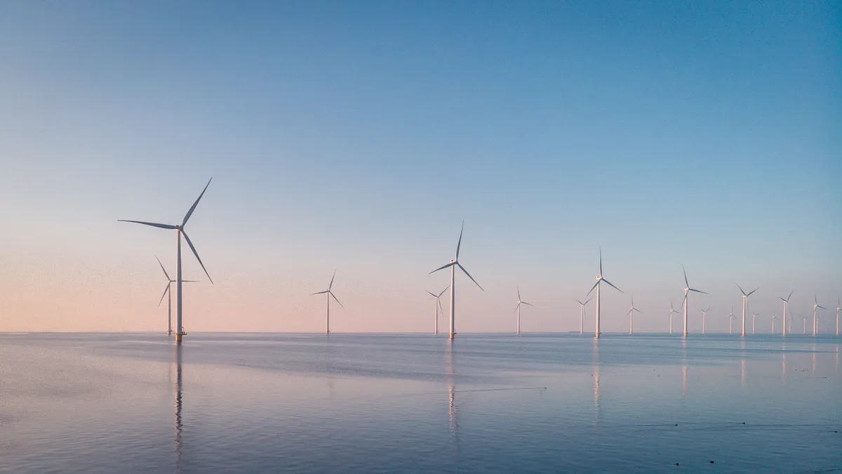 Wind turbines in offshore wind farm Westermeerdijk buitendijks, the biggest farm in the Netherlands.