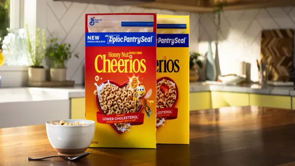 New Cheerios packaging with a Ziploc seal.