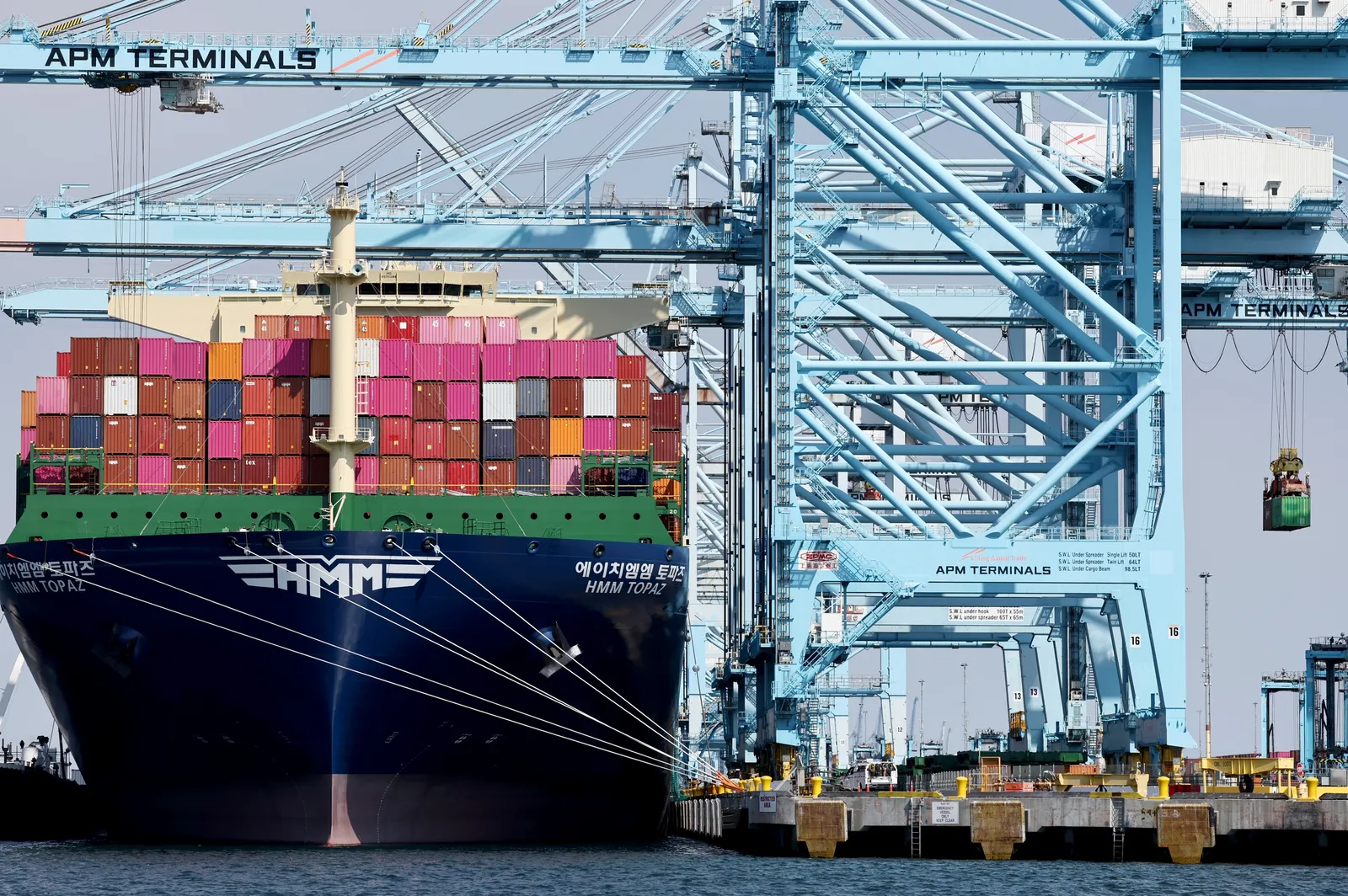 A shipping container at the Port of Los Angeles on Sept. 20, 2024.