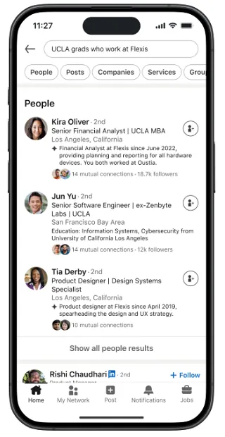 LinkedIn search results