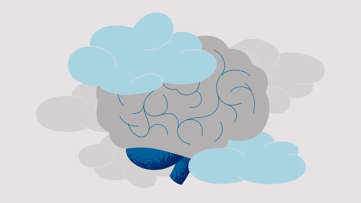 Human brain surrounded by clouds.