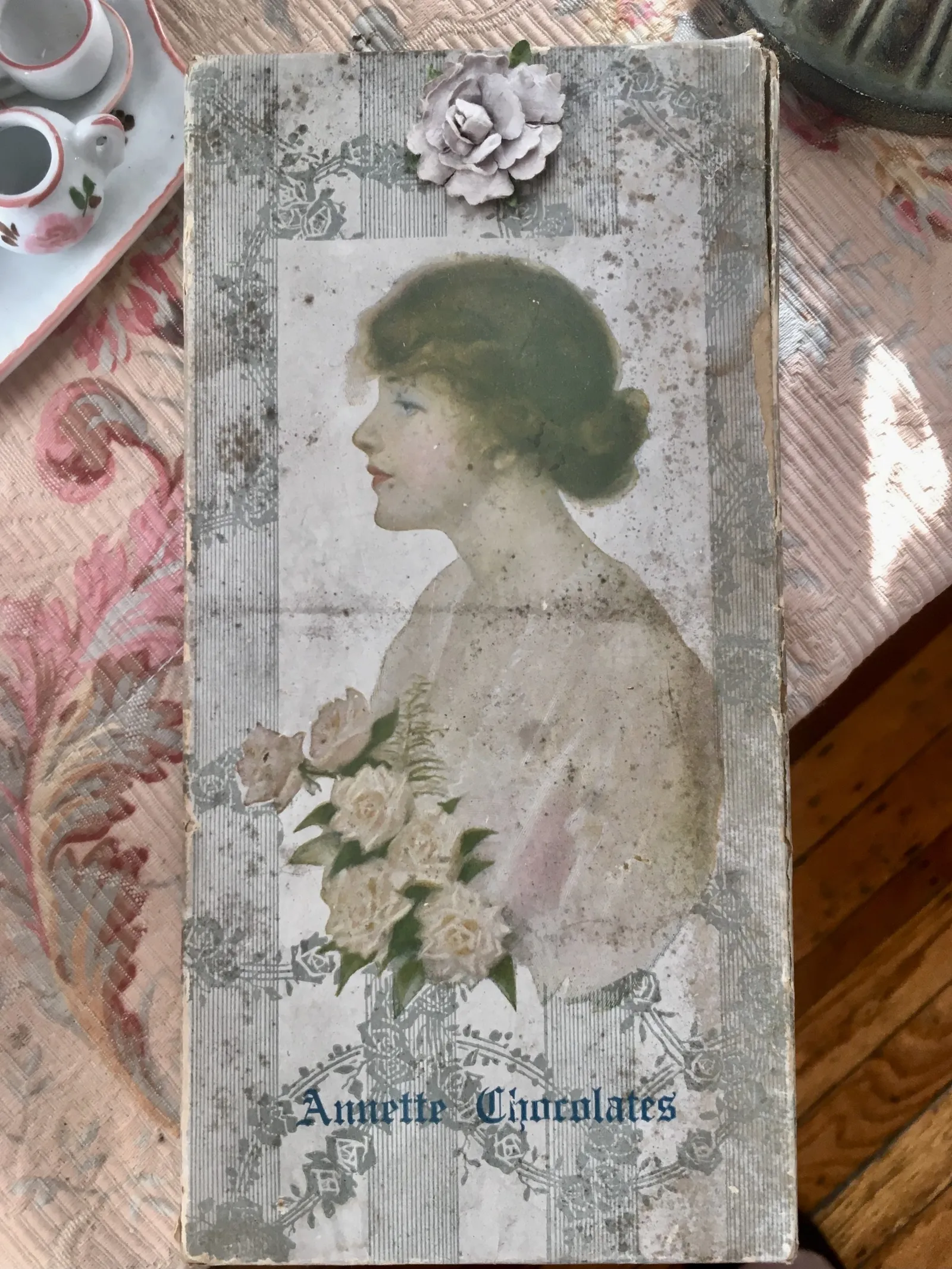 Old box of Annette Chocolates with woman on the front