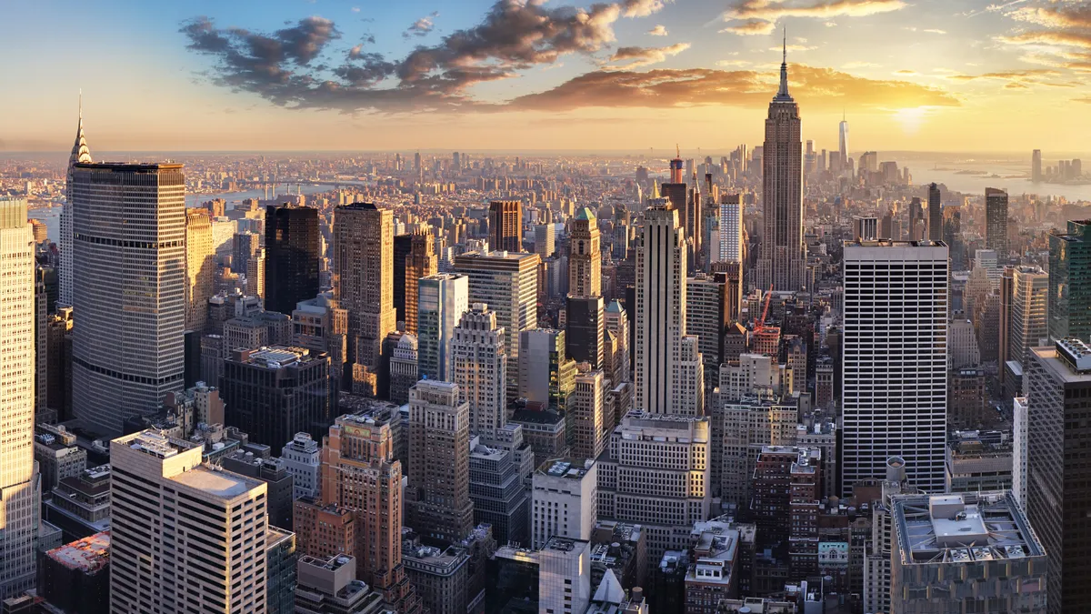 an aerial view of New York City