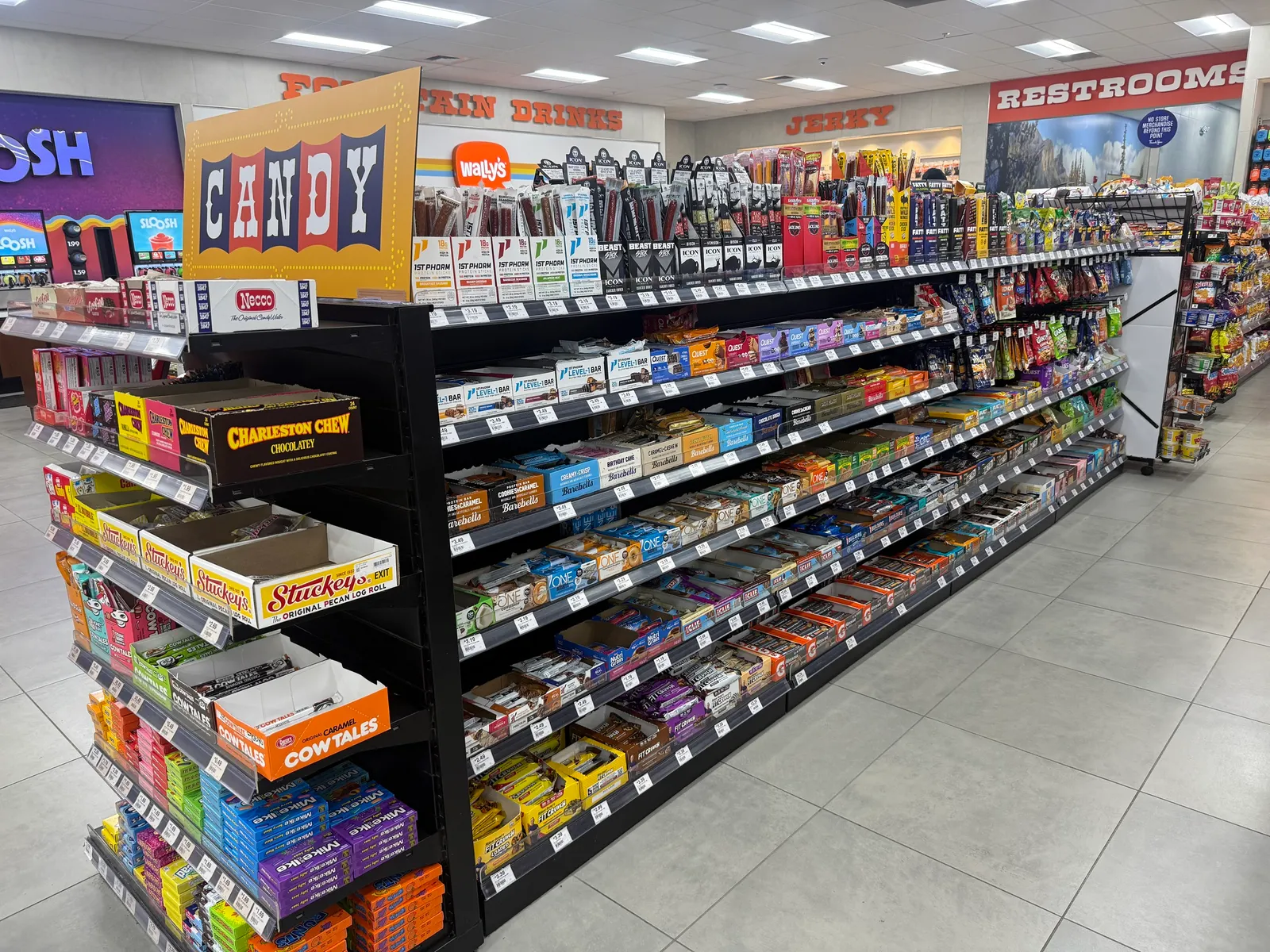 An aisle inside a convenience store.