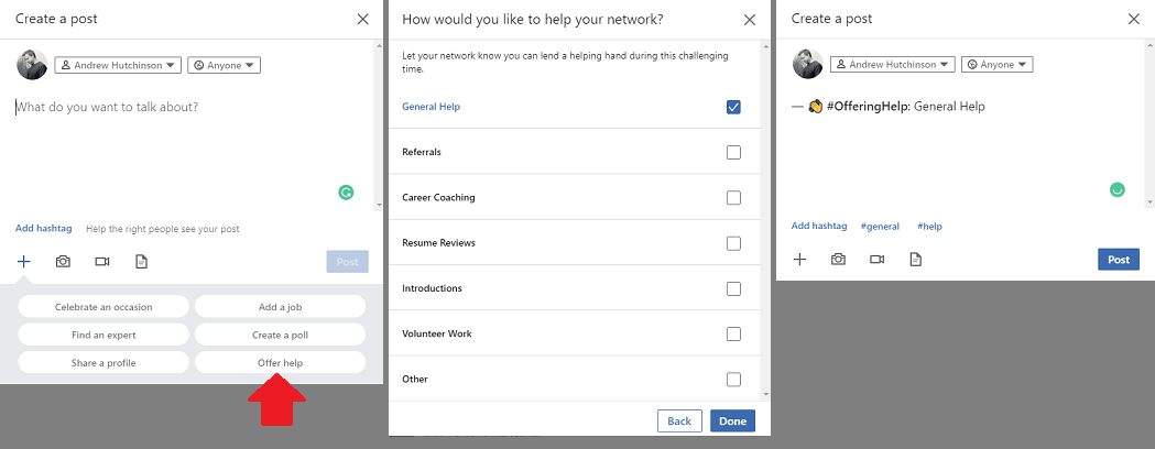 LinkedIn Offer Help button