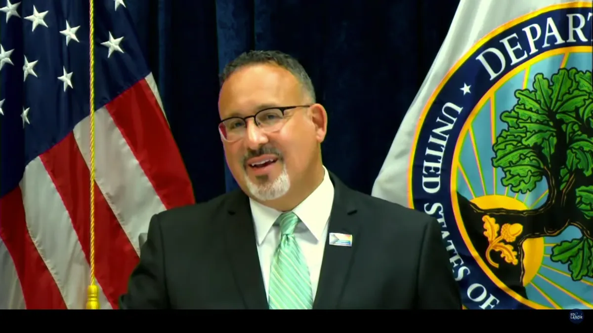 Miguel Cardona speaks during a virtual House education hearing on Thursday.