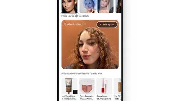 A customer trying a makeup look with Google Shopping.