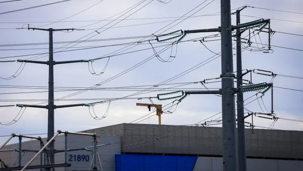 Transmission lines in front of the Aligned Data Centers IAD-01 facility in Ashburn, Virginia.