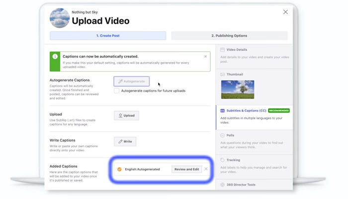 Facebook caption editor