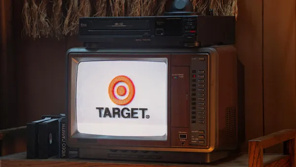 An old TV displays the Target logo against a white background