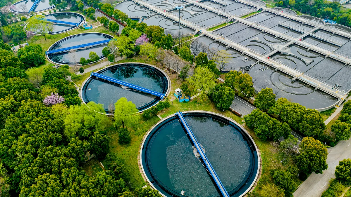 Aerial view of sewage treatment plant