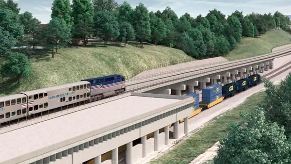 View of the Franconia-Springfield Bypass project, with one set of rail tracks going above the other.