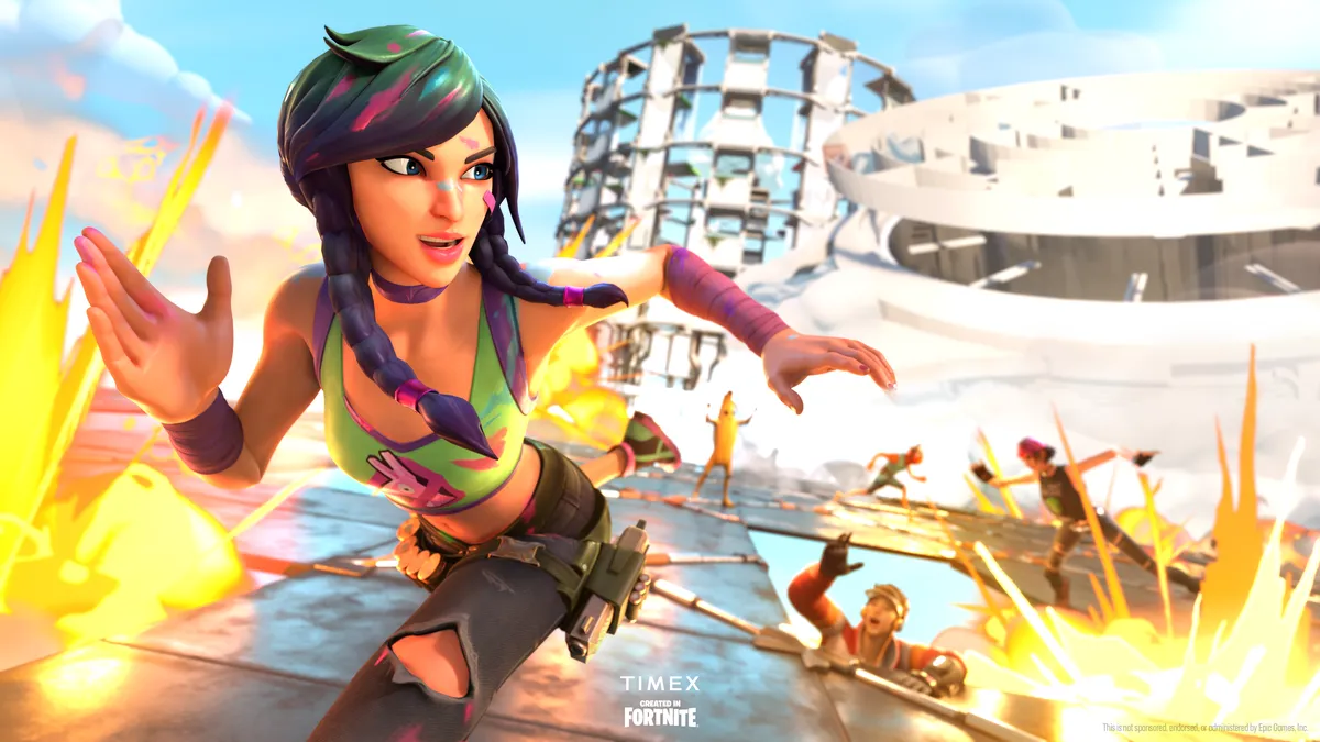 A female avatar from Timex's Fortnite game.