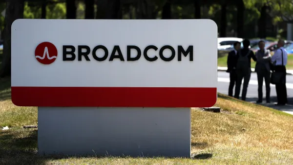 Signage is displayed outside the Broadcom offices on June 7, 2018 in San Jose,