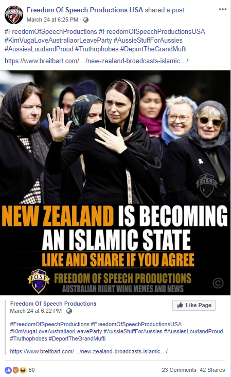 A post from 'Freedom of Speech Productions' Facebook Page