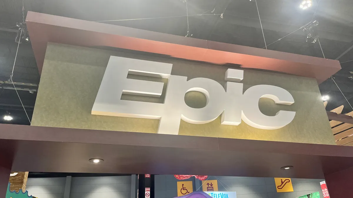 Epic's logo on top of its booth at HIMSS23.