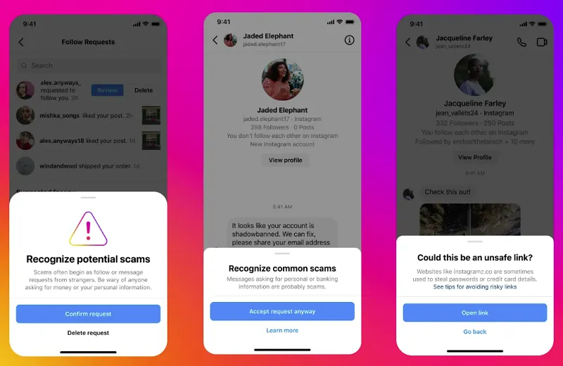 Instagram account warnings
