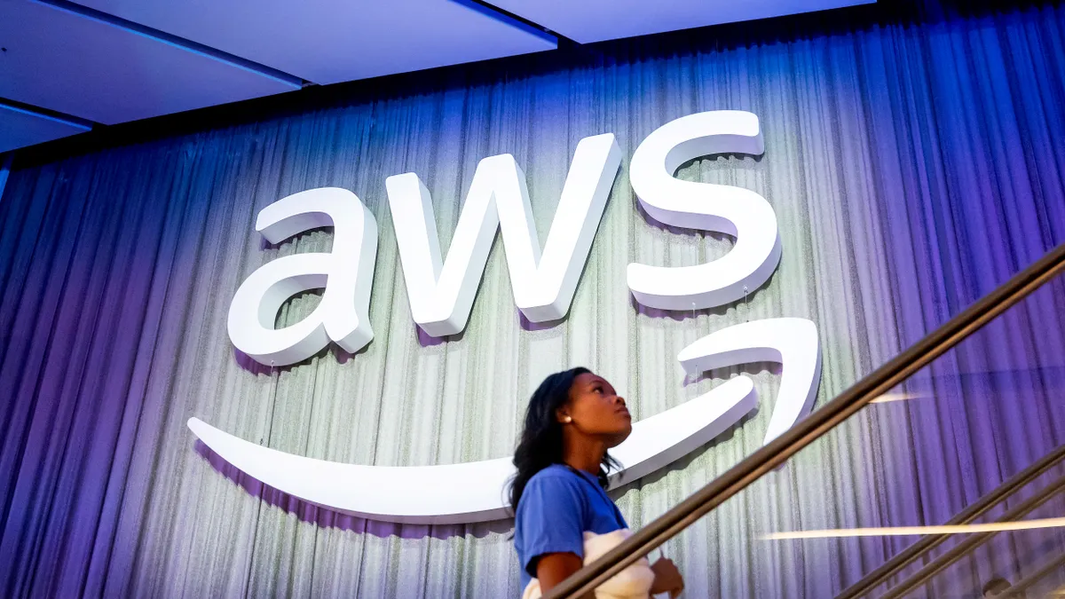 An attendee at AWS re:Invent 2024, a conference hosted by Amazon Web Services, at The Venetian Las Vegas on Dec. 3, 2024.