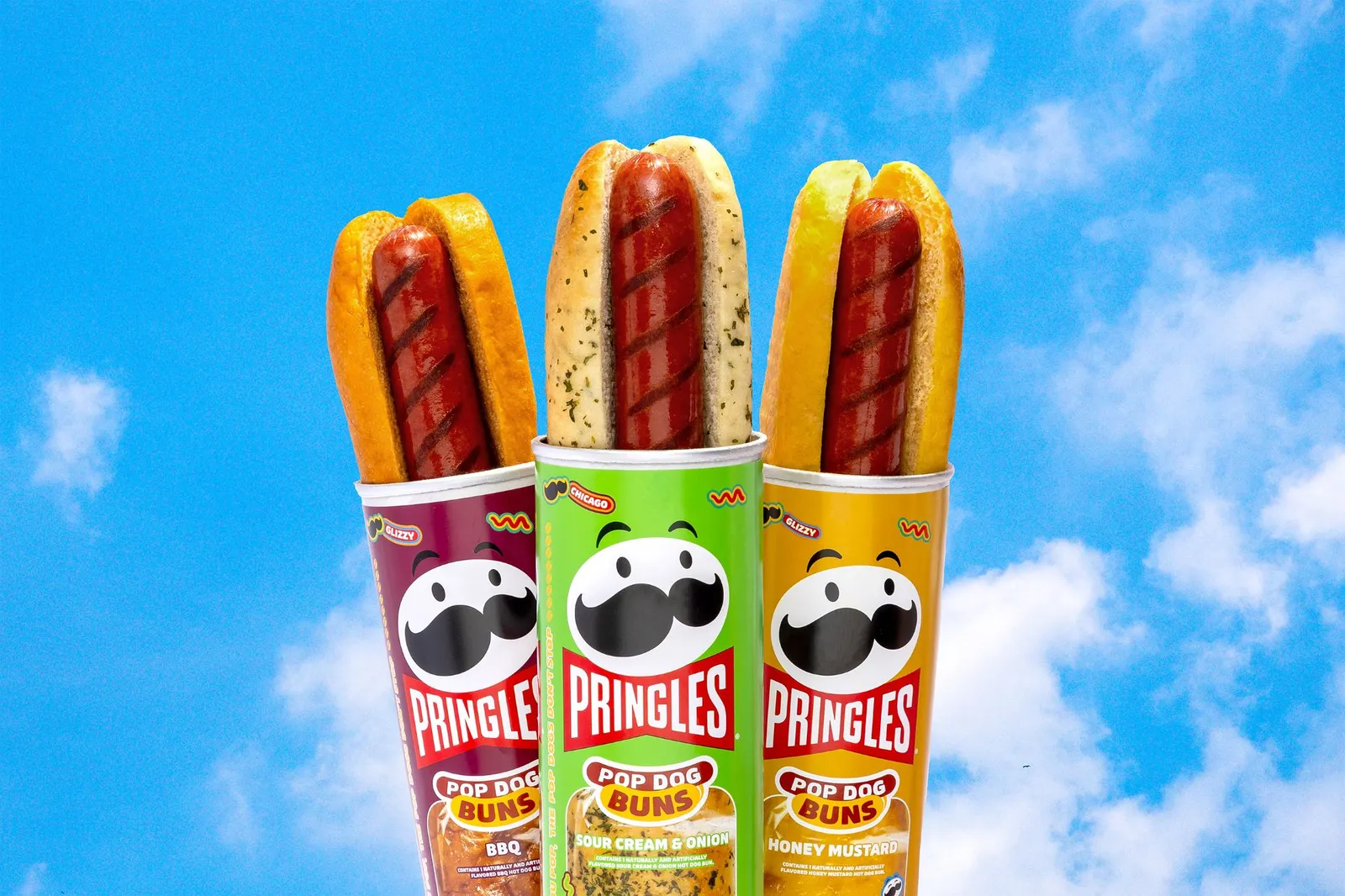Three Pringles Pop Dog Bun cans