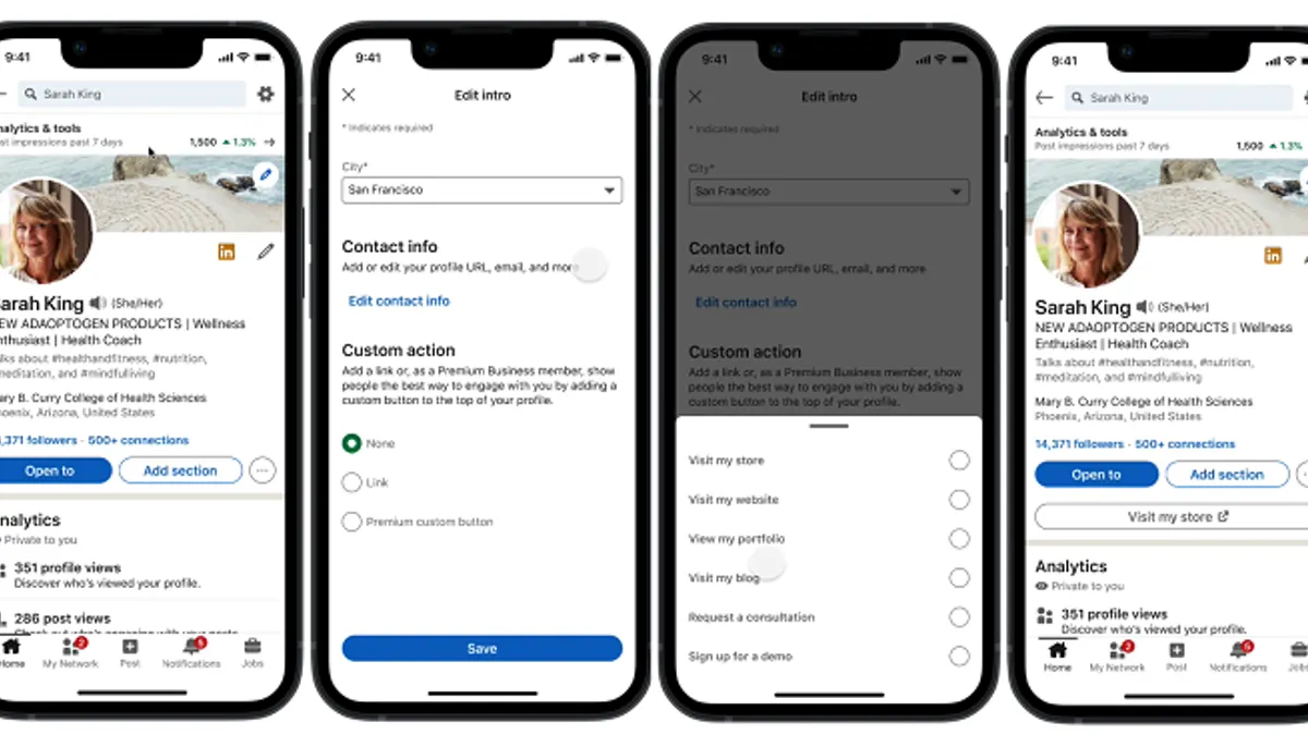 Linkedin custom action button for profiles