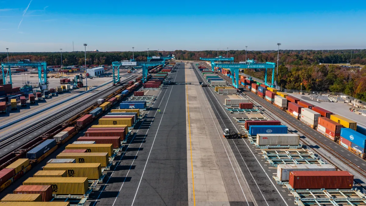 A view of automated stacking cranes at the Port of Virginia.