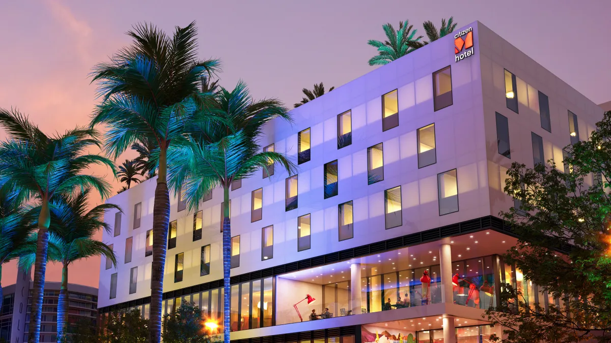 A rendering shows the exterior of CitizenM's hotel set to open in Miami in 2024.