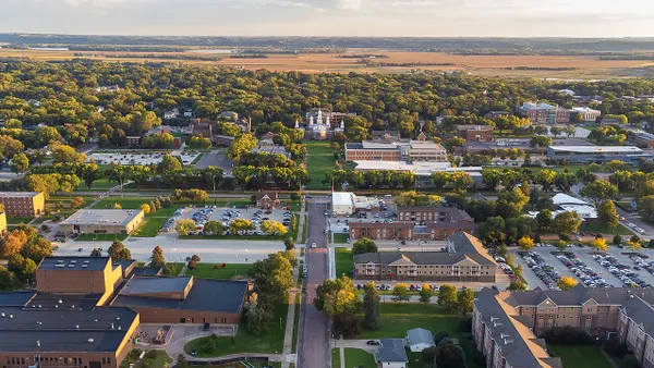 An aerial view of the University of South Dakota's main campus