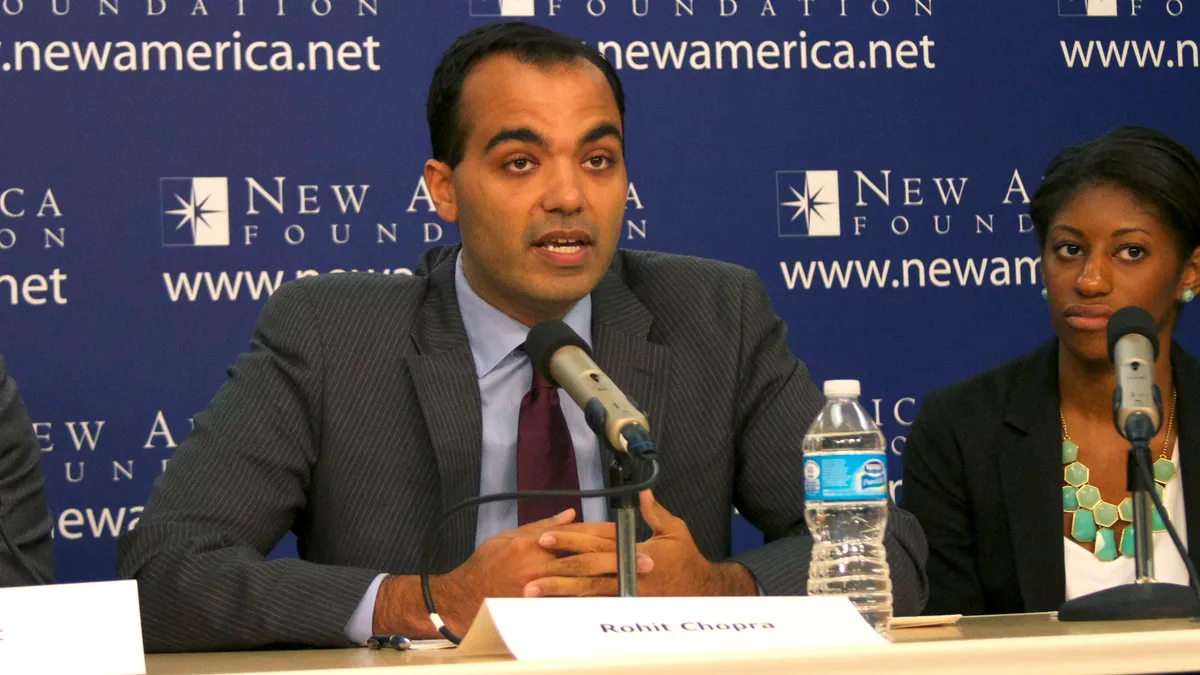 CFPB head Rohit Chopra talks on a panel for New America Foundation