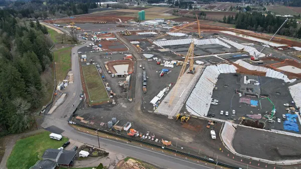 Aerial view of construction work on the Bull Run Filtration Project in Oregon.