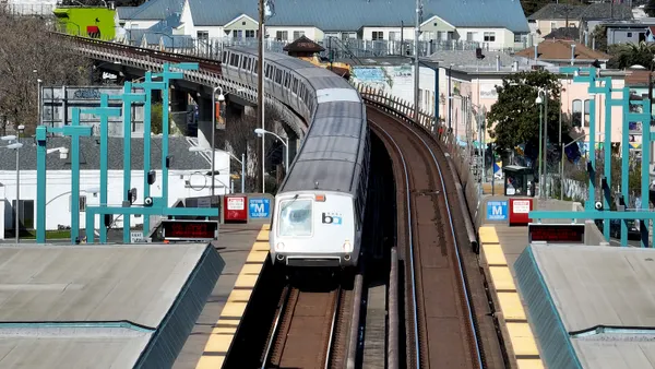 A Bay Area Rapid Transit (BART) train approaches the West Oakland station on March 15, 2023 in Oakland, Californi