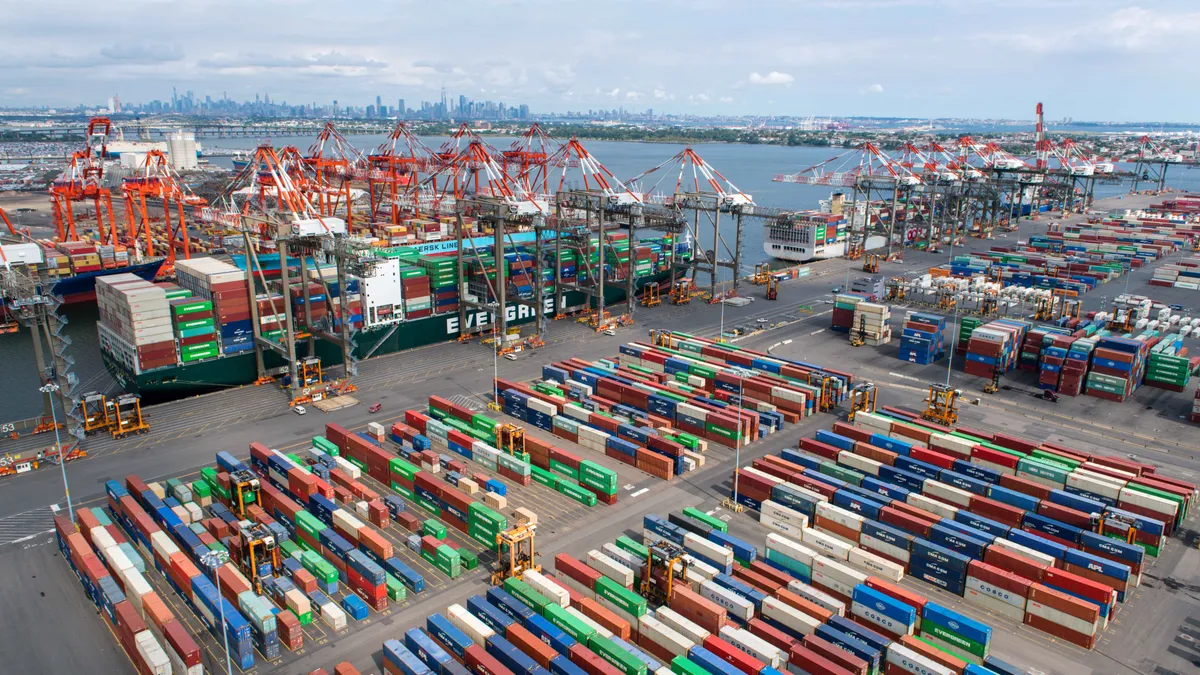 A container terminal at the Port Authority of New York and New Jersey filled with containers.