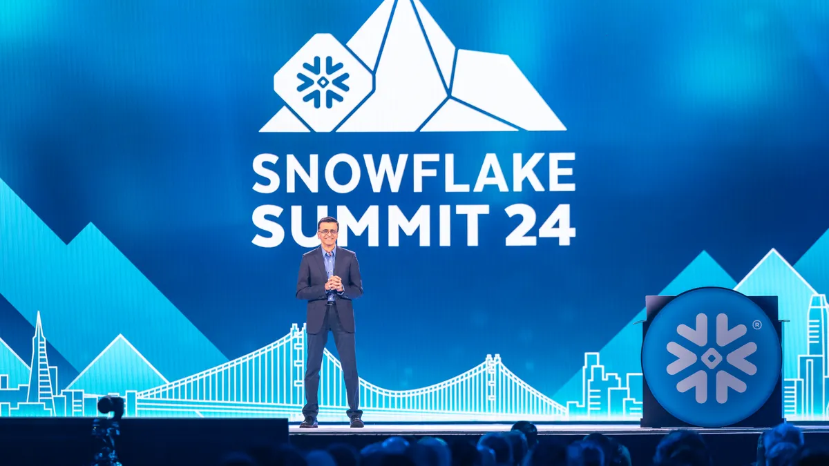 Snowflake CEO Sridhar Ramaswamy delivers a keynote address at Snowflake Summit 2024 on Monday, June 3, 2024 in San Francisco, California.