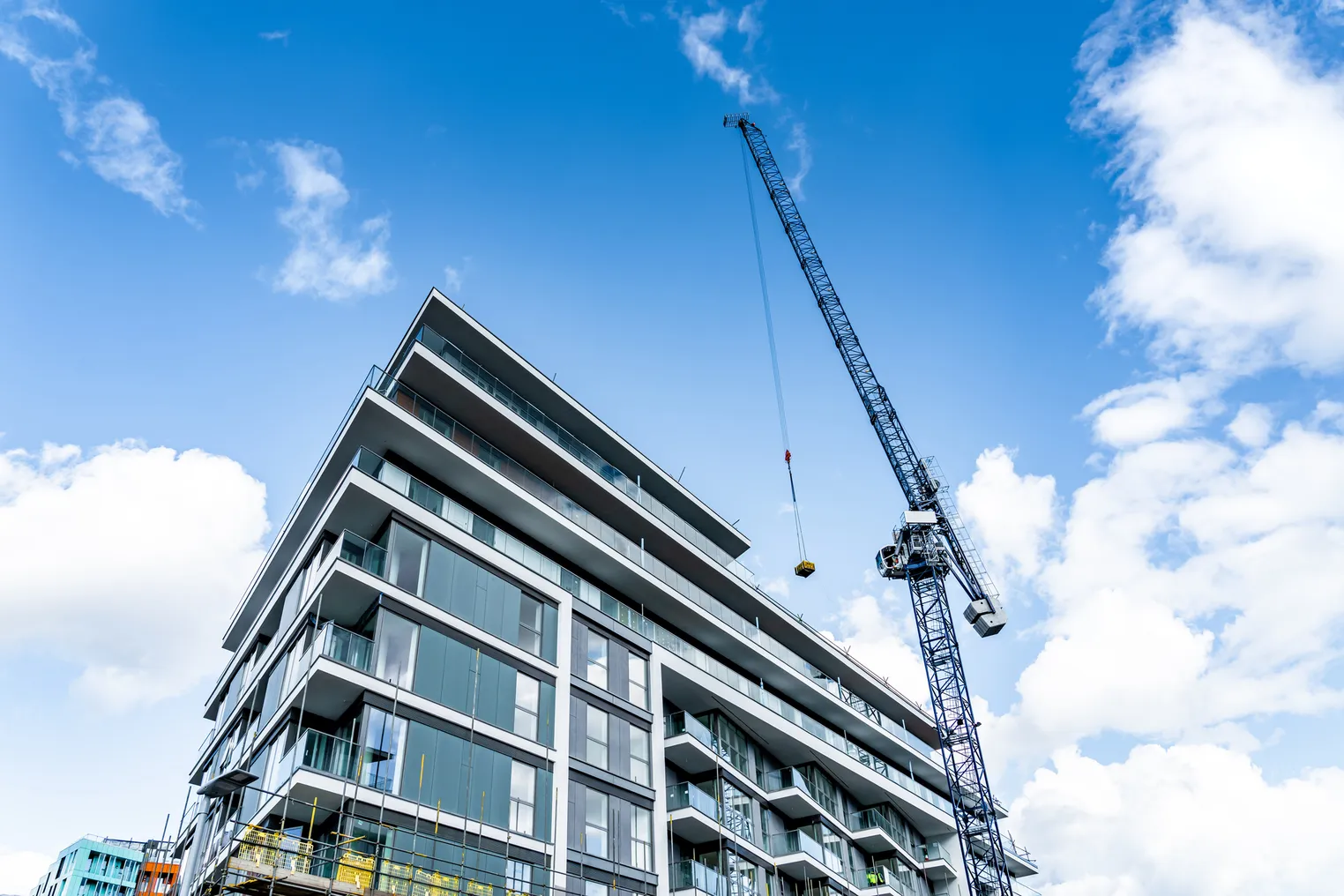 An apartment building under construction.