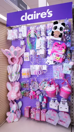 A Claire&#x27;s display in a Walgreens store