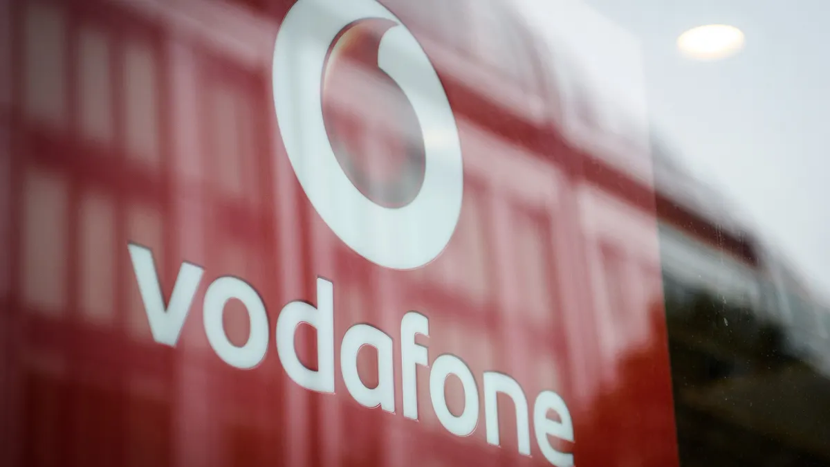 Vodafone logo in front of a London storefront on Oct. 26, 2016
