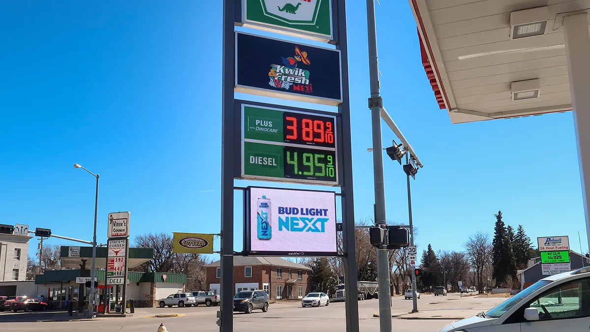 A photo of a Watchfire sign installed outside a Kwik Stop.