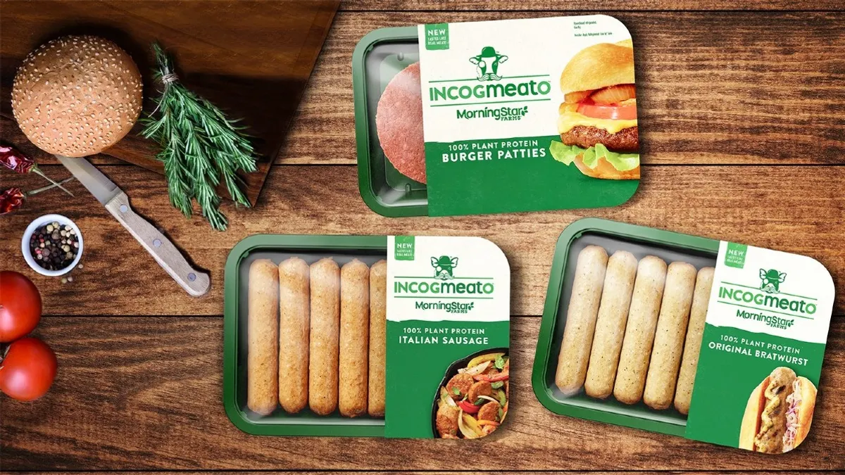 Packaging for Kellogg's MorningStar Farms Incogmeato brand.