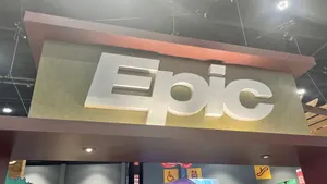 Epic's logo on top of its booth at HIMSS23.