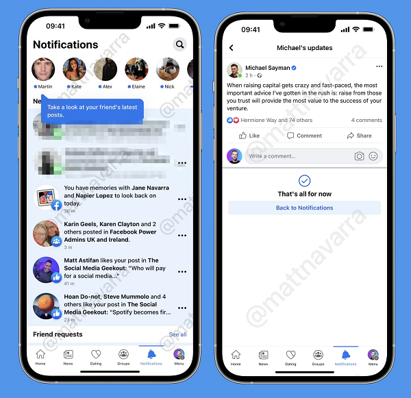 Facebook post notifications test