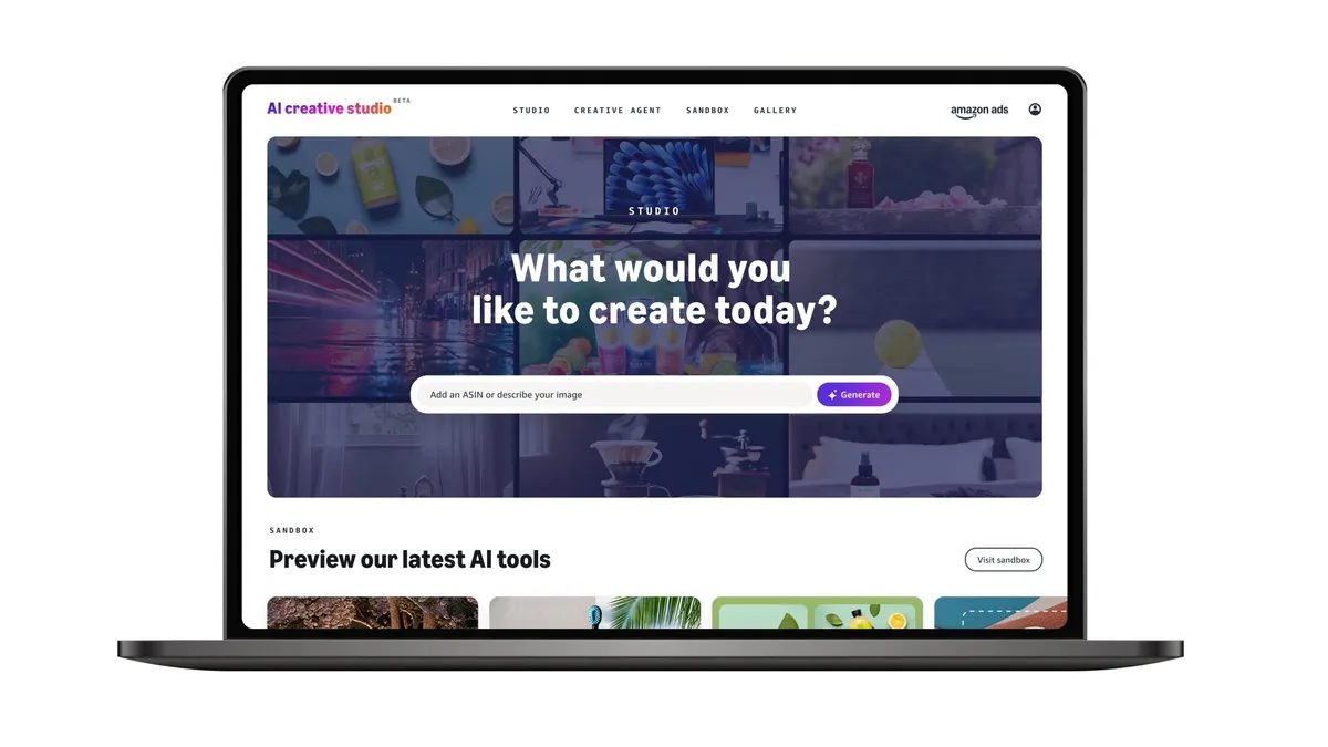 Amazon Creative Studio on a laptop